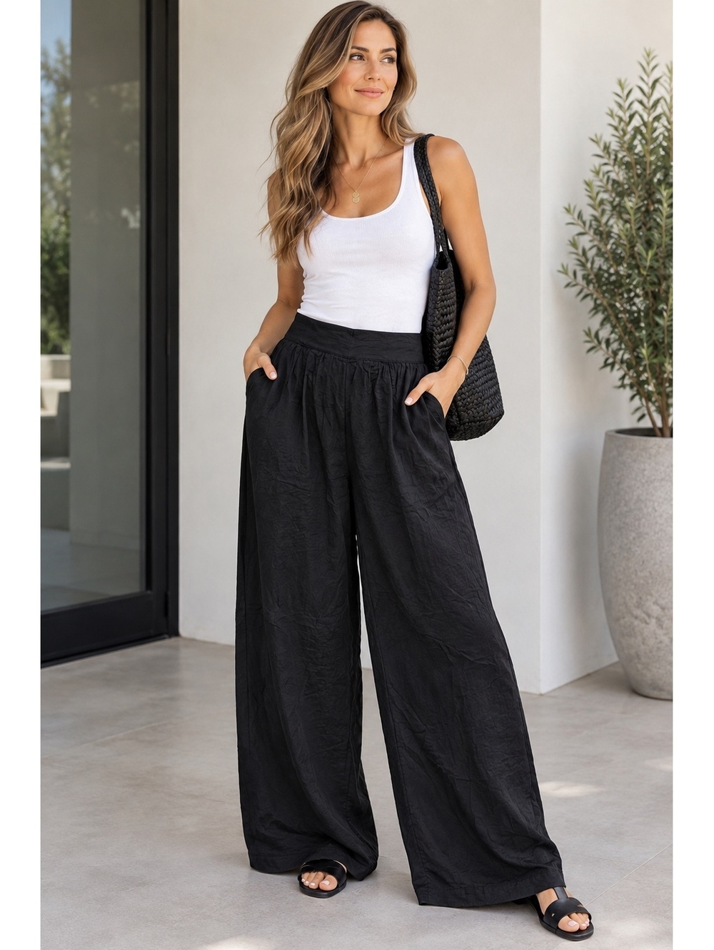 Athleta Calm Cool Pant Size 1X Black Wide Leg Cupro Pants NWT